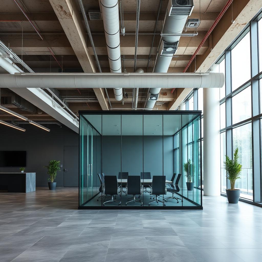 Commercial office build-out with a glass conference room